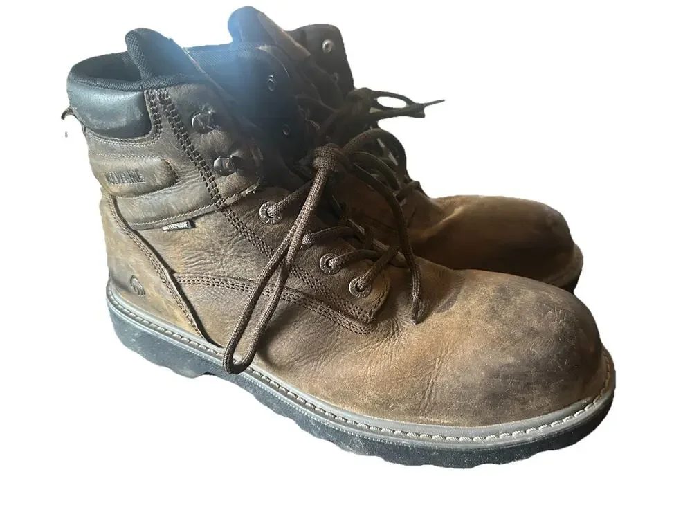Wolverine Mens 12M Waterproof Work Boots Safety Toe Brown Leather ASTM
